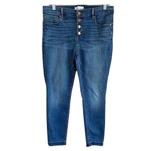 LOFT Made and Loved Women's Button Fly Modern Skinny Raw‎ Hem Jeans 12 Stretch